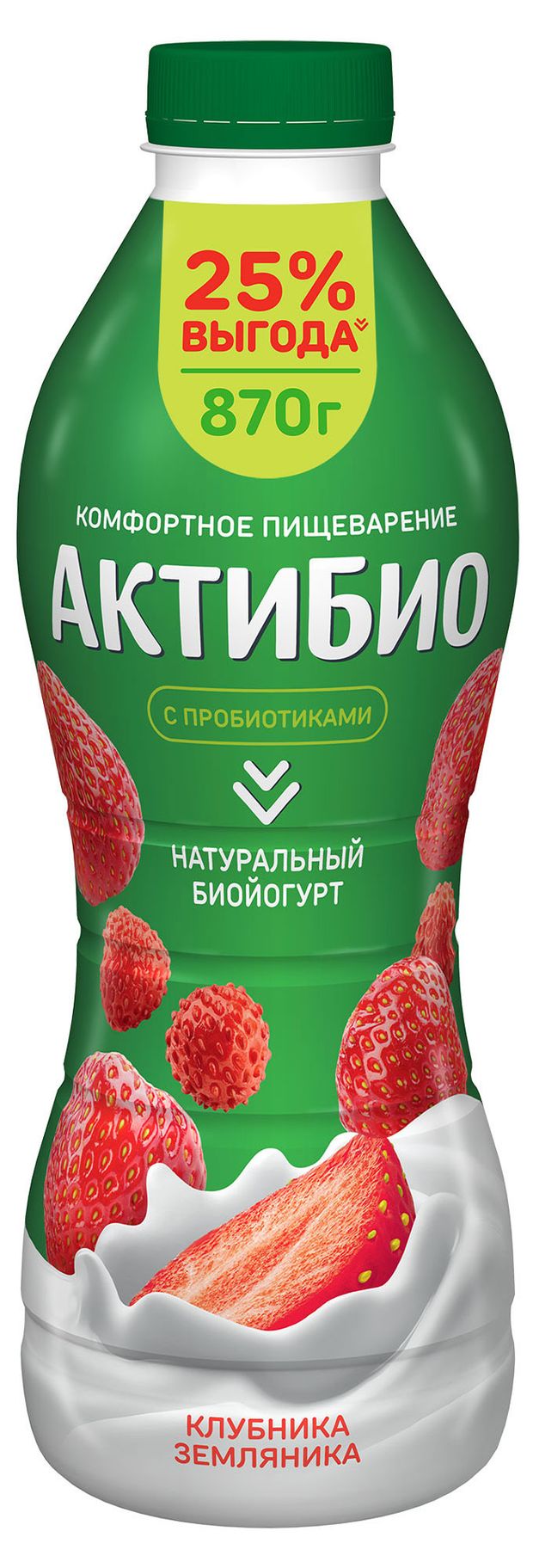 Йогурт питьевой АктиБио с клубникой и земляникой 1,5% БЗМЖ 870 г