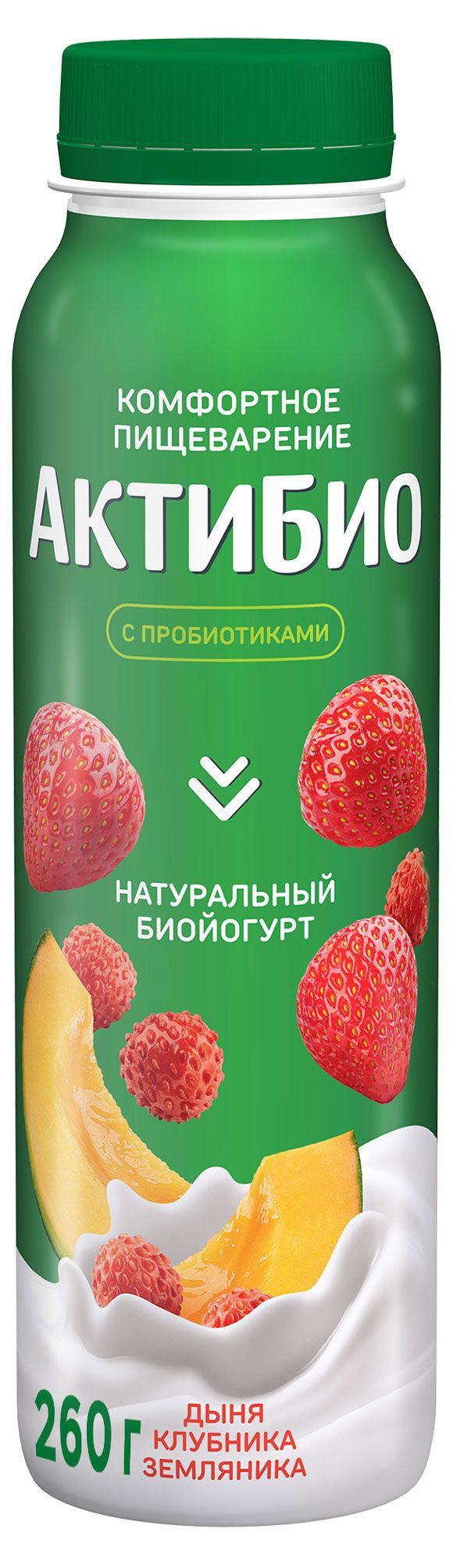 Йогурт питьевой АктиБио с дыней, клубникой и земляникой 1,5% БЗМЖ 260 г