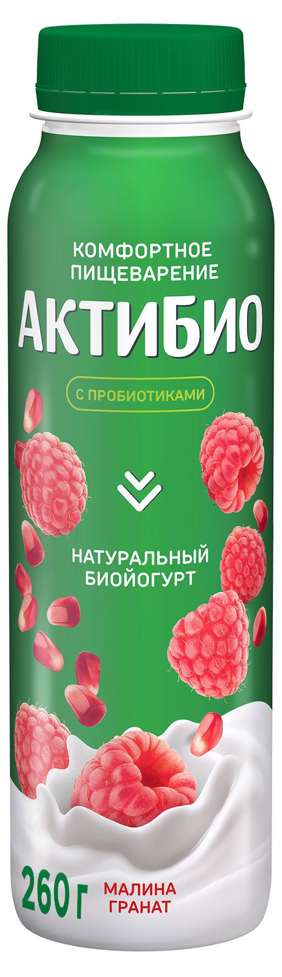 Йогурт питьевой АктиБио с малиной и гранатом 1,5% БЗМЖ 260 г