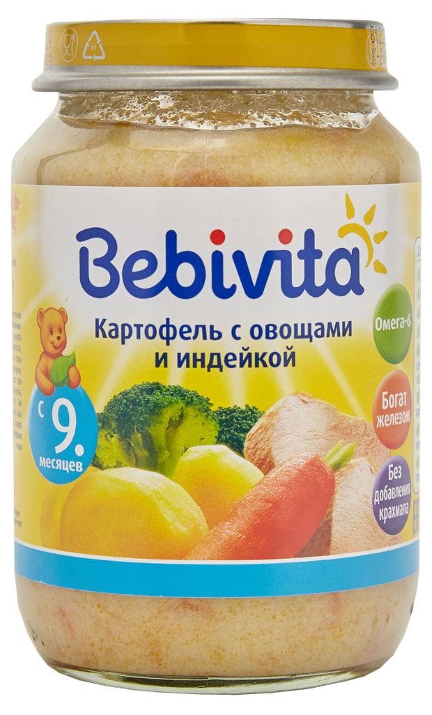 Пюре Bebivita Картофель с овощами и индейкой с 9 мес 190 г 154₽