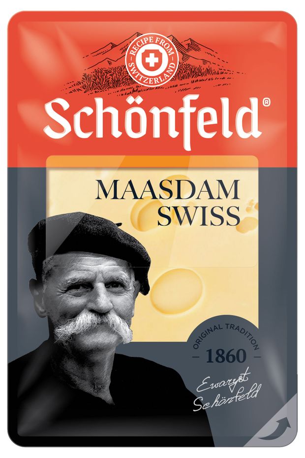 Сыр твердый Schonfeld Swiss Maasdam Limited Edition нарезка 48% БЗМЖ, 125 г