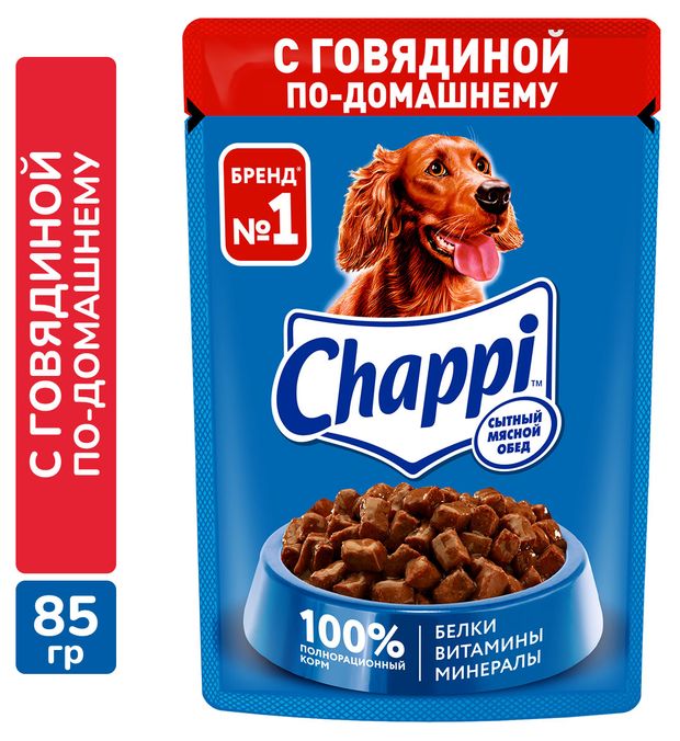 Влажный корм для собак Chappi Сытный мясной обед говядина по-домашнему 85 г 18₽