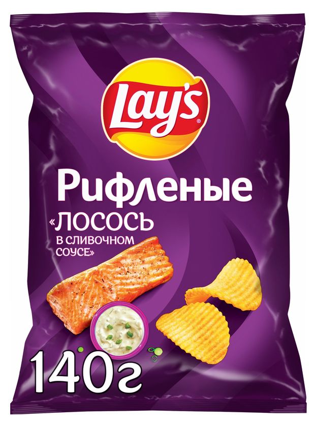 Чипсы картофельные Lay's Лосось в сливочном соусе рифленые, 140 г