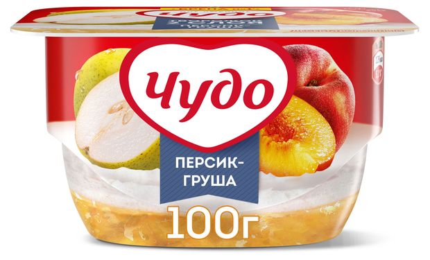 Творожок Чудо воздушный персик-груша 4,2% БЗМЖ, 100 г