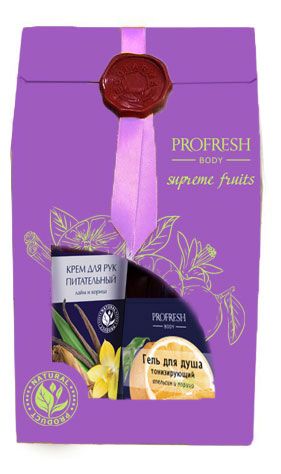 Набор подарочный Profresh Фиолетовый, Гель для душа тонизирующий 250 мл + Крем для тела защитный 150 мл