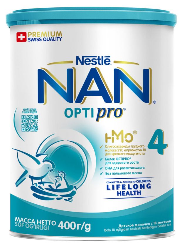 Смесь сухая молочная Optipro Nestle NAN 4 для роста иммунитета и развития мозга с 18 мес. БЗМЖ, 400 г