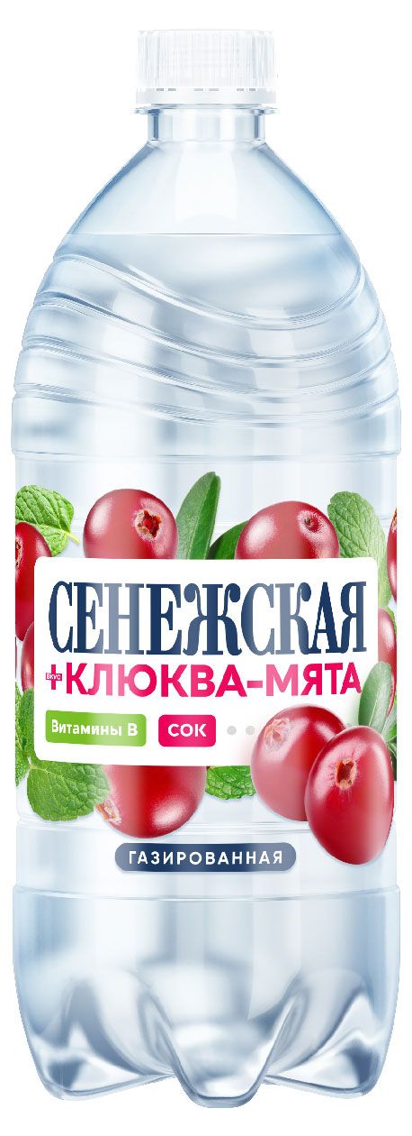 Вода питьевая Сенежская клюква-мята газированная, 1 л