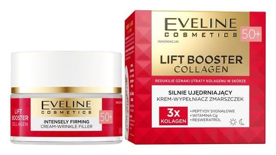 фото Крем-корректор для лица еveline lift booster collagen укрепляющий против морщин 50+ день/ночь, 50 мл