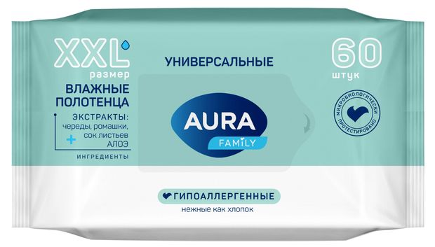 Влажные полотенца Aura Family big-pack, 60 шт