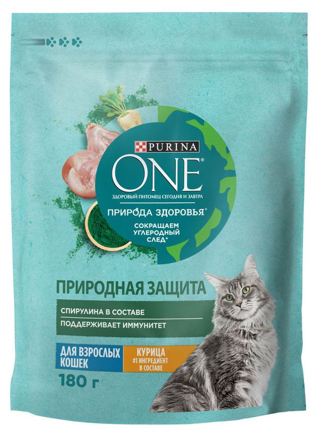 Сухой корм для кошек Purina ONE Природа Здоровья со спирулиной и курицей, 180 г