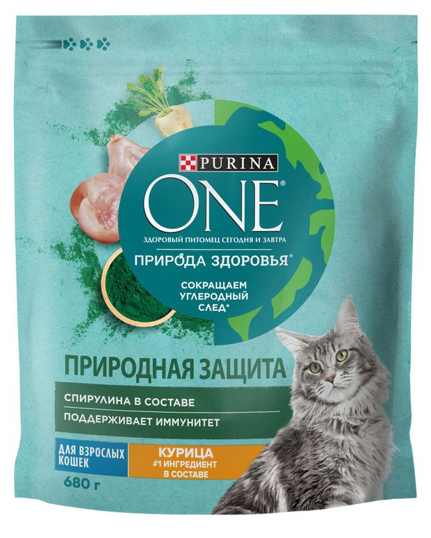 Сухой корм для кошек Purina ONE Природа Здоровья со спирулиной и курицей, 680 г