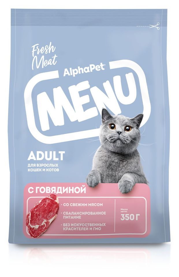 фото Сухой корм для кошек alphapet menu с говядиной, 350 г