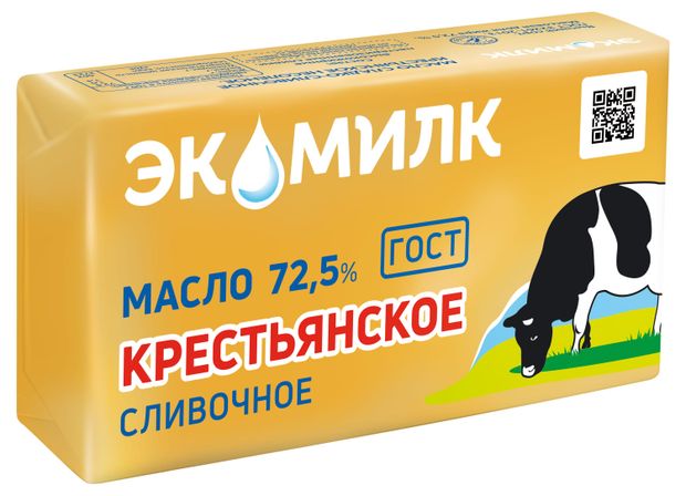 Масло сладкосливочное Экомилк Крестьянское несоленое 72,5%, 180 г