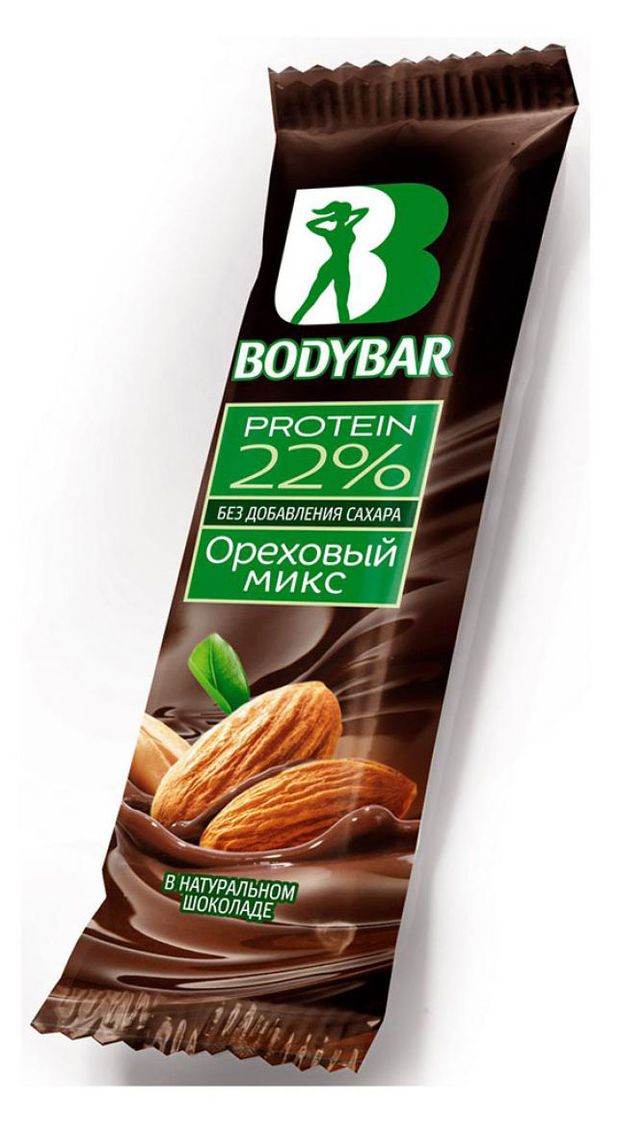 Батончик протеиновый Bodybar ореховый микс в натуральном шоколаде 22%, 50 г