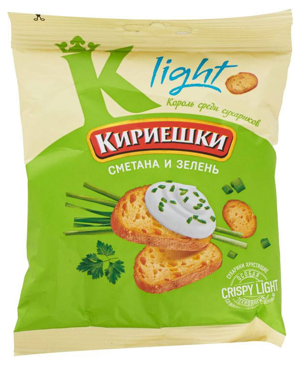 Сухарики пшеничные Кириешки Light со вкусом сметаны и зелени, 33 г