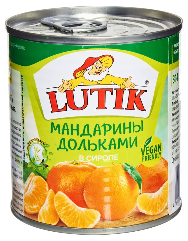 Мандарины LUTIK дольками в сиропе, 314 мл