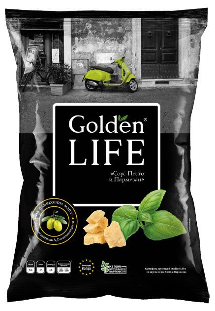 Чипсы картофельные Golden Life соус песто и пармезан, 90 г