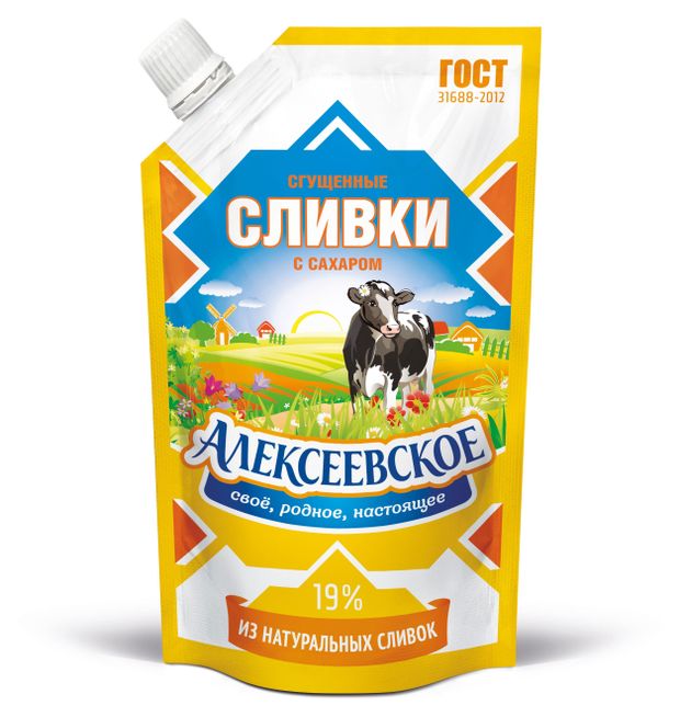 Сливки сгущенные Алексеевское с сахаром 19% БЗМЖ, 270 г