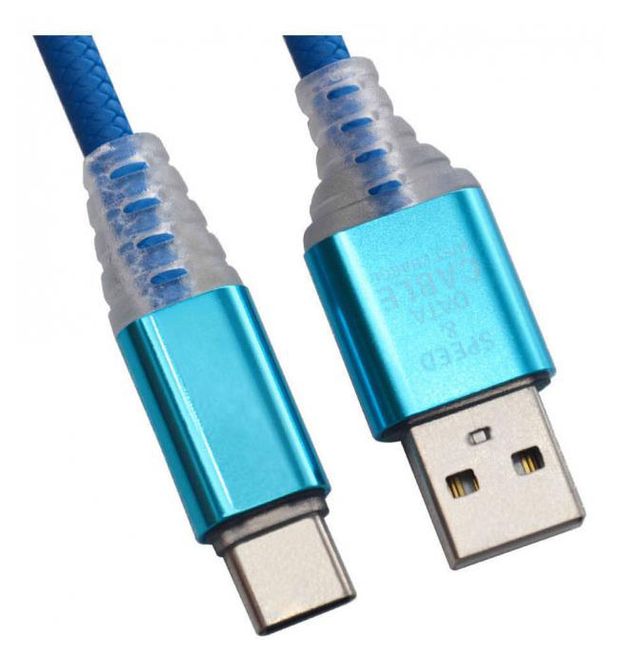 фото Usb кабель liberty project type-c змея led tpe синий