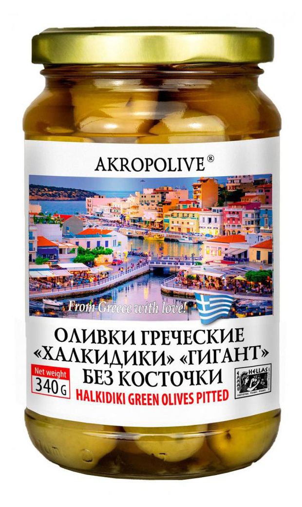 Оливки Akropolive Халкидики без косточки Гигант 340 г 329₽