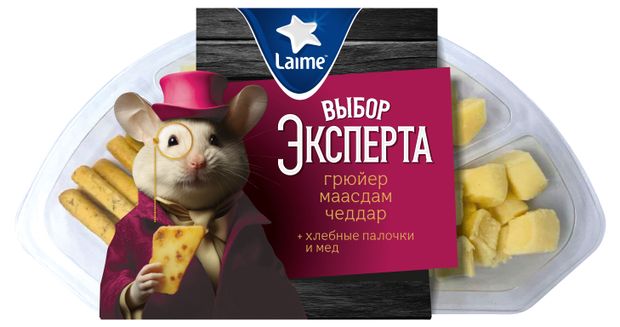 Сырная тарелка Laime Выбор эксперта 2 с хлебными палочками и медом кубики, 110 г