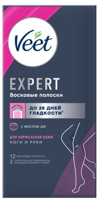 Восковые полоски Veet expert для нормальной кожи, 12 шт