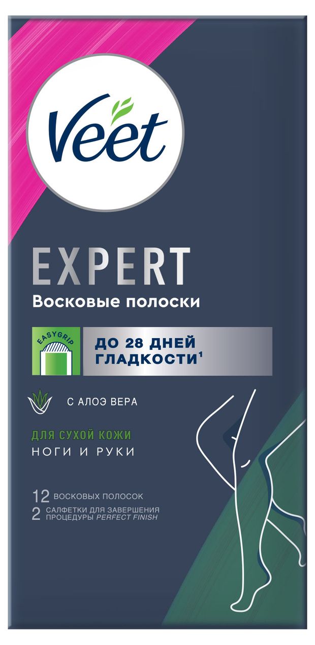 Восковые полоски Veet expert для сухой кожи, 12 шт