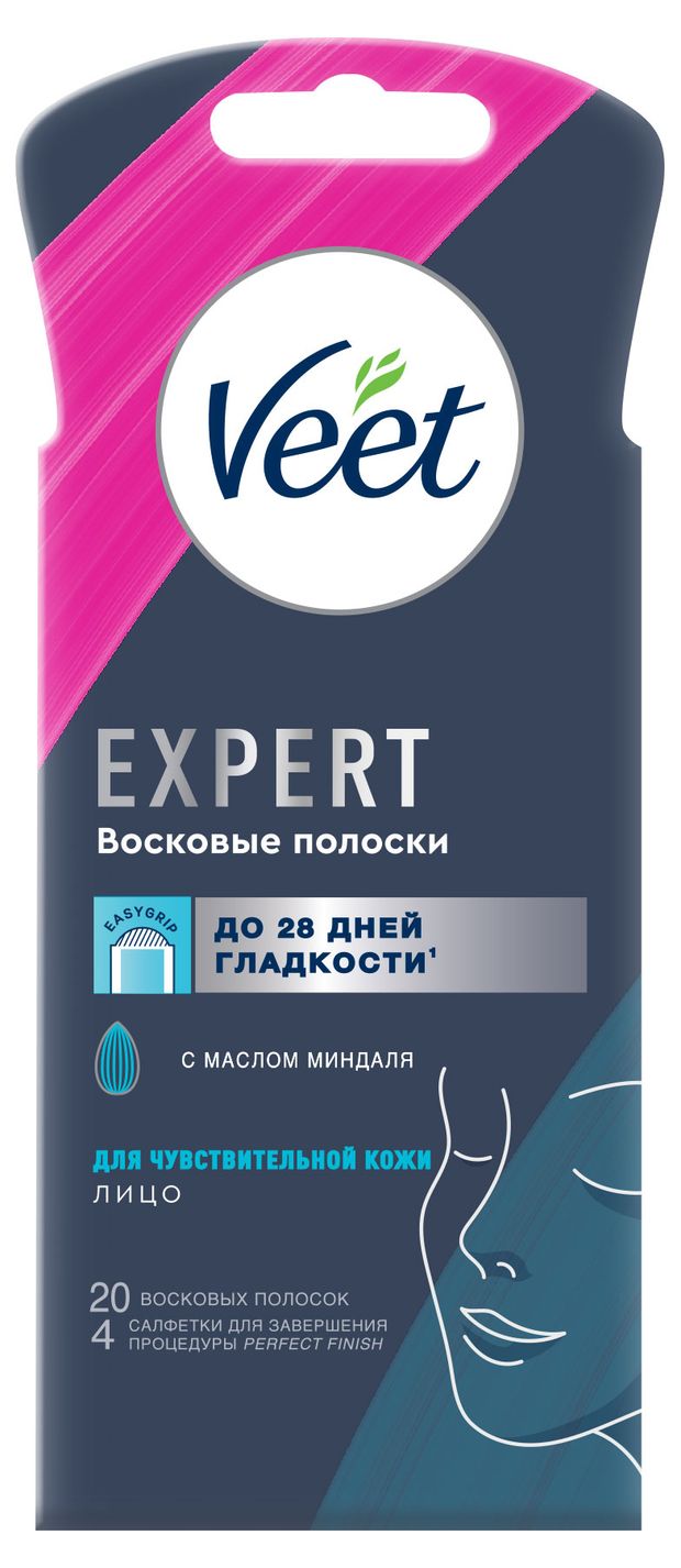 Восковые полоски для лица Veet expert для чувствительной кожи, 20 шт