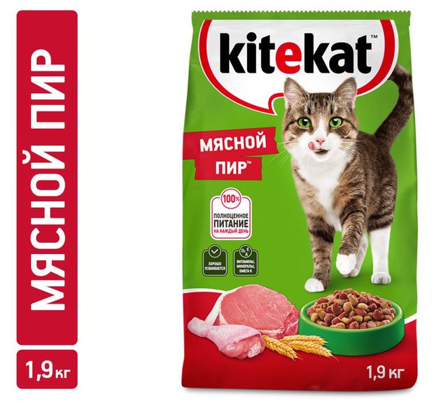 фото Сухой корм для кошек kitekat мясной пир, 1,9 кг