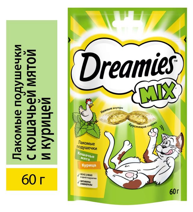 Лакомство для кошек Dreamies Mix подушечки с мятой и курицей, 60 г