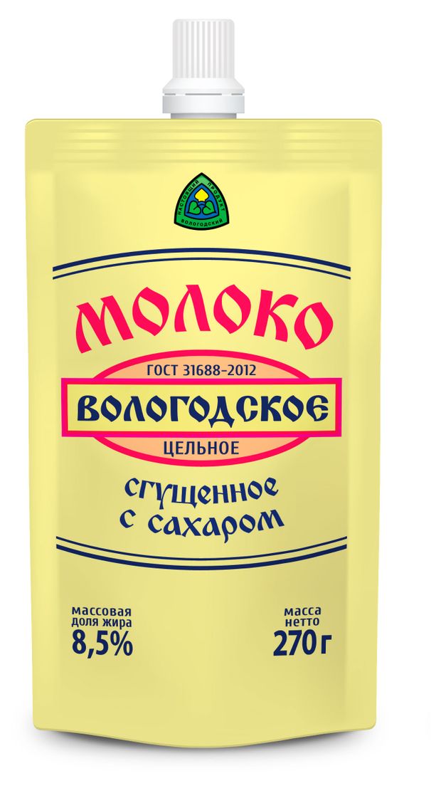 Молоко сгущенное Вологодское с сахаром 8,5%, 270 г