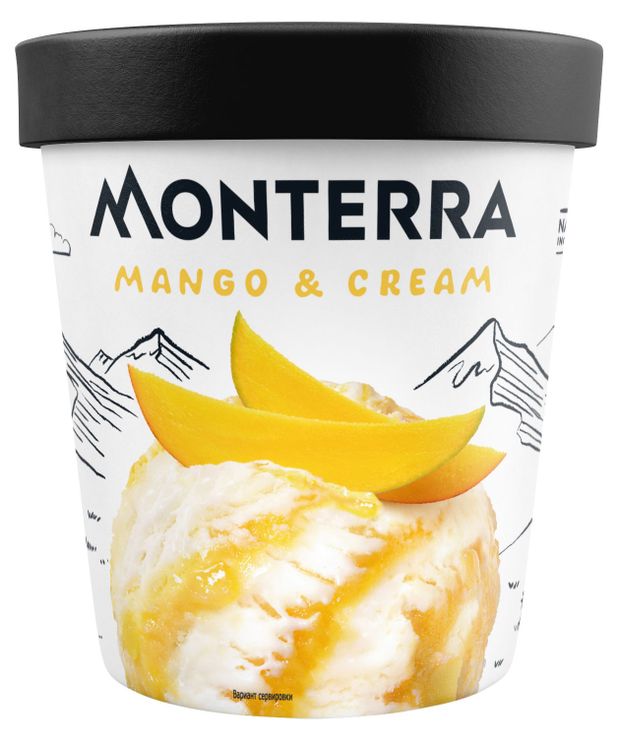 Мороженое пломбир Monterra Mango & Cream c кусочками манго 12,5% БЗМЖ, 480 мл