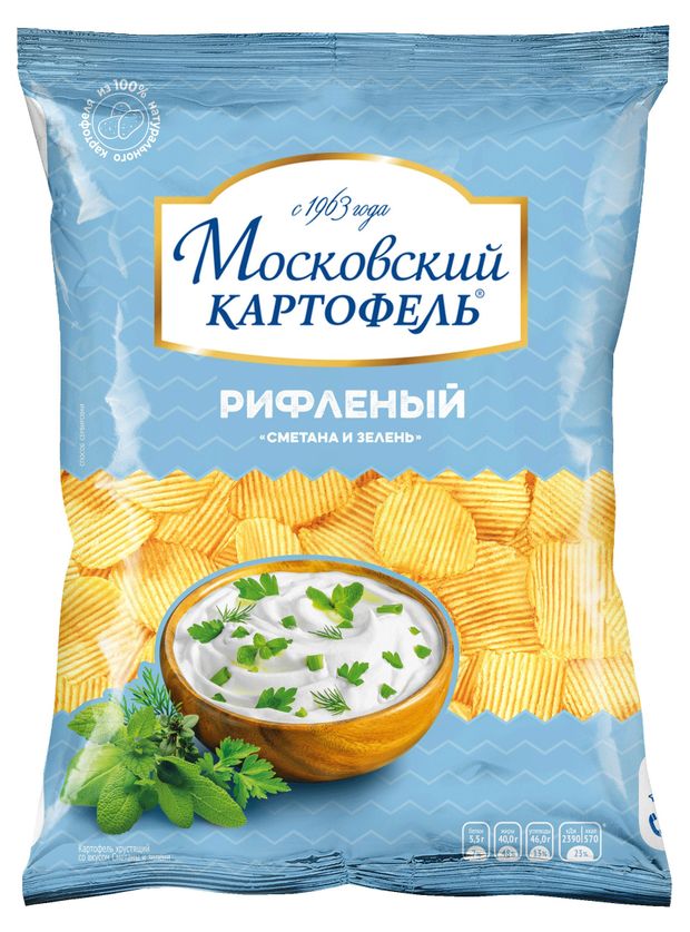 фото Чипсы картофельные московский картофель рифленые со вкусом сметаны и зелени, 120 г