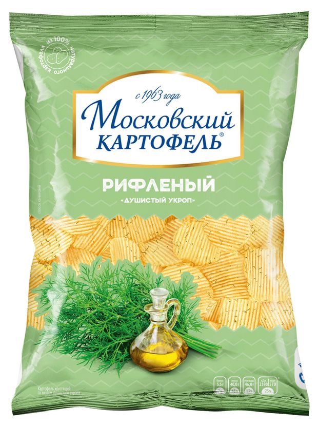 Чипсы картофельные Московский Картофель рифленые со вкусом душистого укропа 120 г 99₽