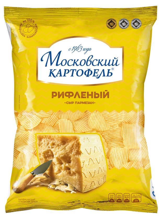 Чипсы картофельные Московский Картофель рифленые со вкусом сыра Пармезан 120 г 99₽