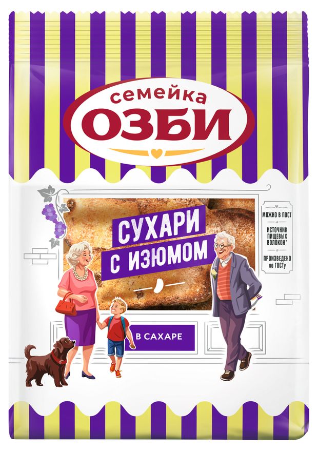 Сухари Семейка ОЗБИ с изюмом в сахаре, 300 г