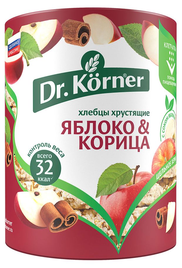 Хлебцы многозерновые Dr Korner злаковый коктейль яблоко и корица 90 г 124₽