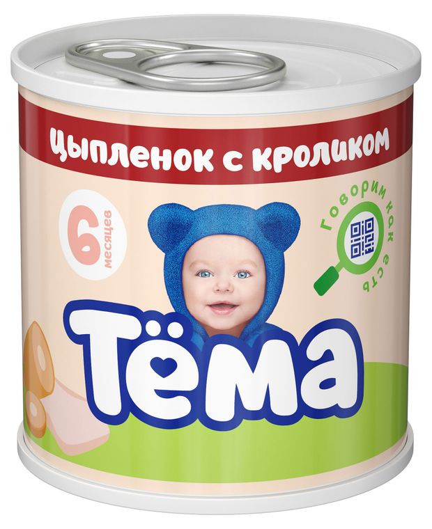 Пюре мясное Тема с цыпленком и кроликом с 6 мес., 90 г