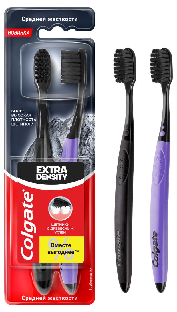 Зубная щетка Colgate Extra Density средней жесткости, 2 шт