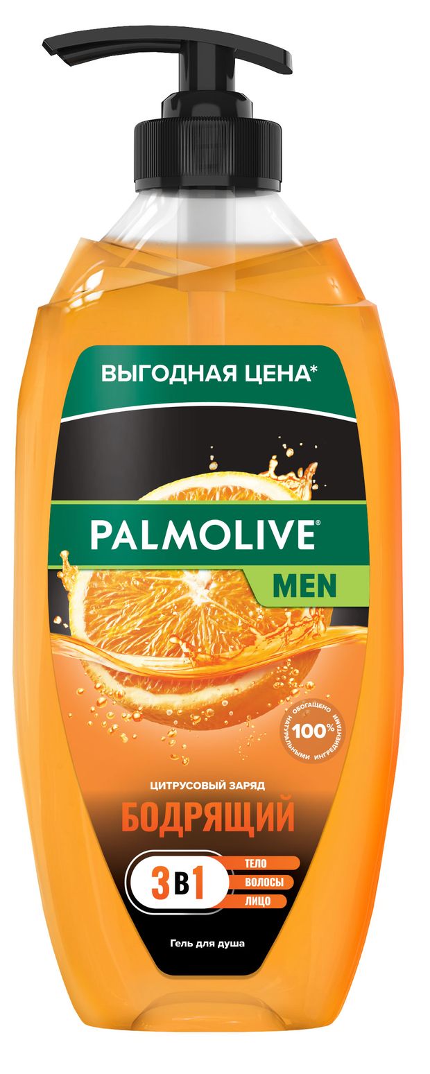 фото Гель для душа palmolive men бодрящий цитрусовый заряд 3 в 1 для тела и волос, 750 мл