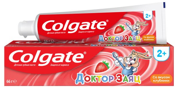 Зубная паста детская Colgate Доктор Заяц защита от кариеса с фторидом со вкусом клубники, 50 мл