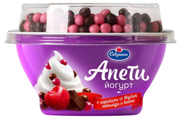 Йогурт густой Апети Пломбир со вкусом шоколада и вишни 5 105 г 75₽