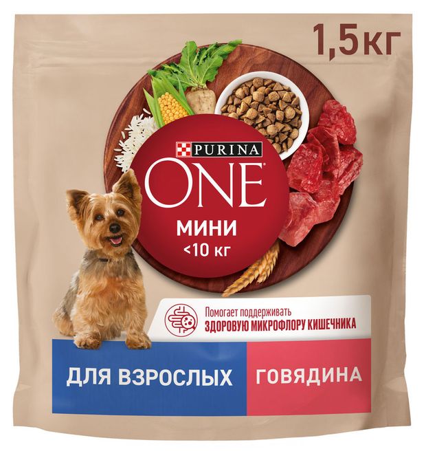 фото Сухой корм для собак purina one с говядиной и рисом, 1,5 кг