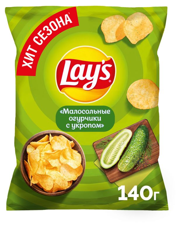 Чипсы картофельные Lay's со вкусом малосольные огурчики с укропом, 140 г