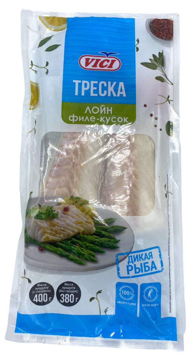 Рыба, икра, морепродукты  Ашан Треска замороженная VICI лойн филе-кусок без кожи, 400 г