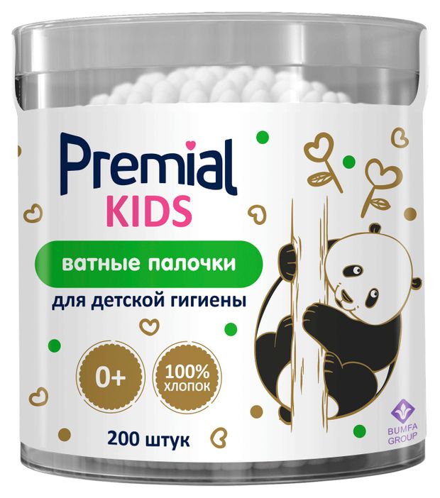 Ватные палочки детские Premial 100% cotton, 200 шт