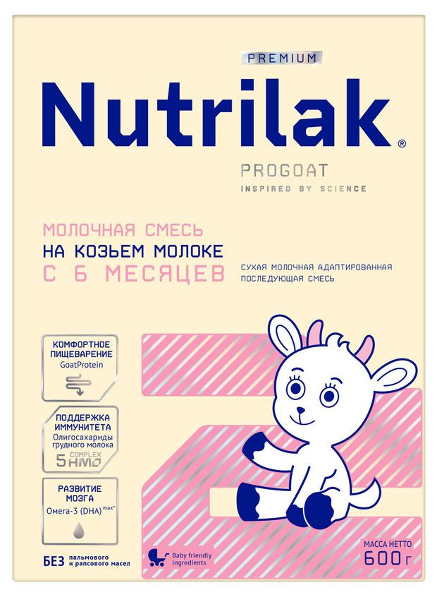 Смесь молочная сухая Nutrilak Премиум 2 на козьем молоке БЗМЖ с 6 мес 600 г 1819₽