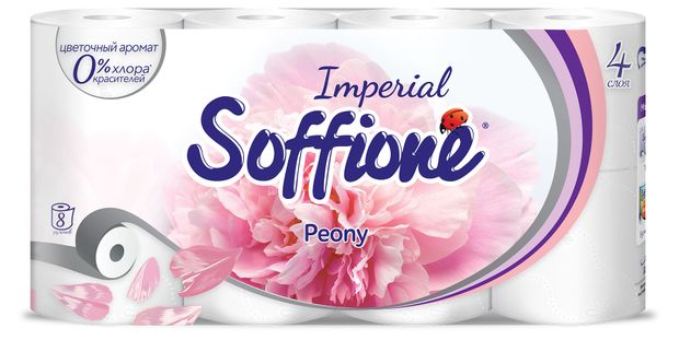 Туалетная бумага Soffione Imperial Peony 4 слоя, 8 рулонов