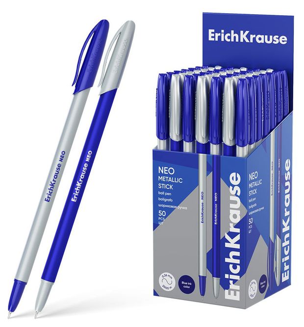 Ручка шариковая ErichKrause Neo Stick Metallic синяя 0.7 мм, 1 шт