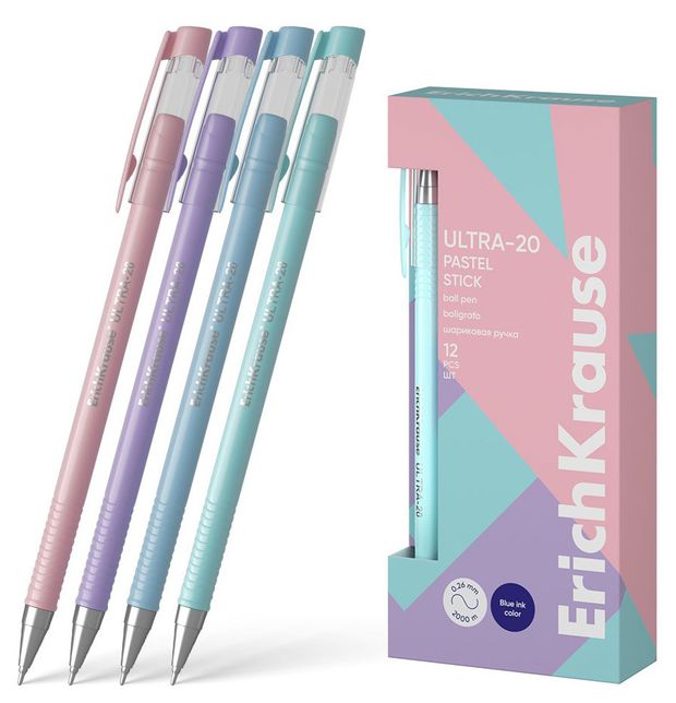 Ручка шариковая ErichKrause ULTRA-20 Stick Pastel синяя 0.7 мм, 1 шт